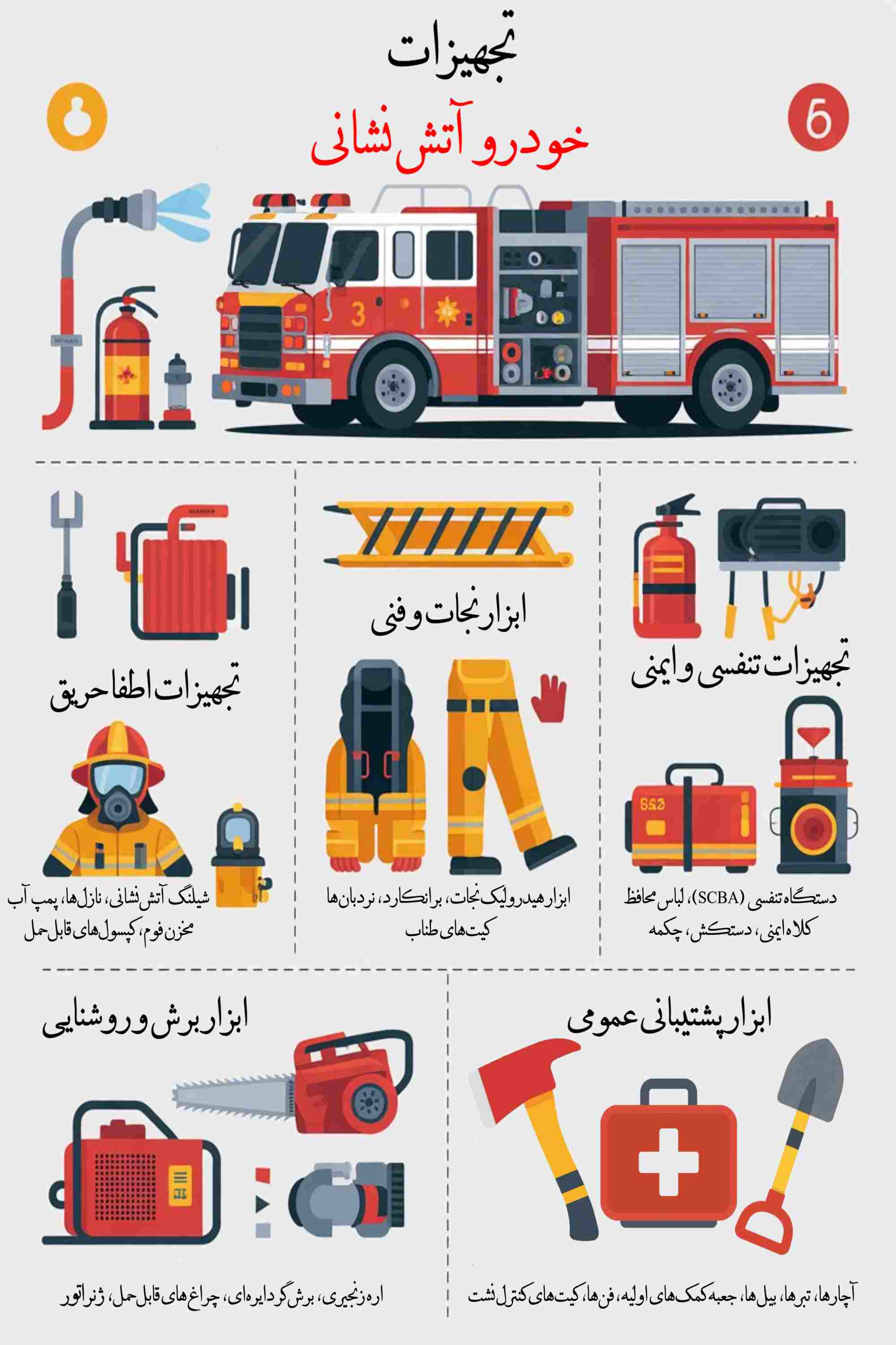 اینفوگرافیک تجهیزات خودرو آتش نشانی
