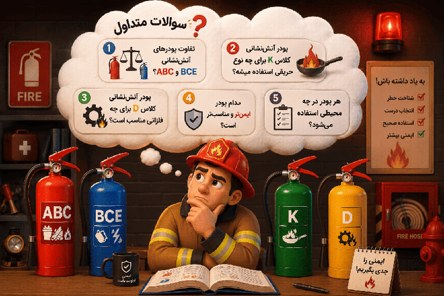 سوالات متداول درباره پودر های آتش نشانی ABC BCE D K