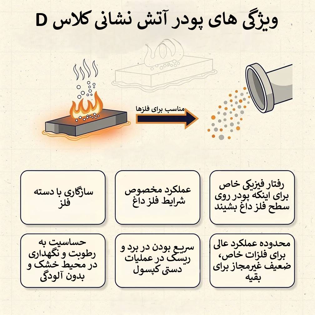 اینفوگرافیک ویژگی های پودر آتش نشانی کلاس K