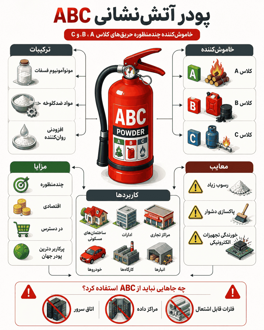 اینفوگرافیک پودر آتش نشانی ABC