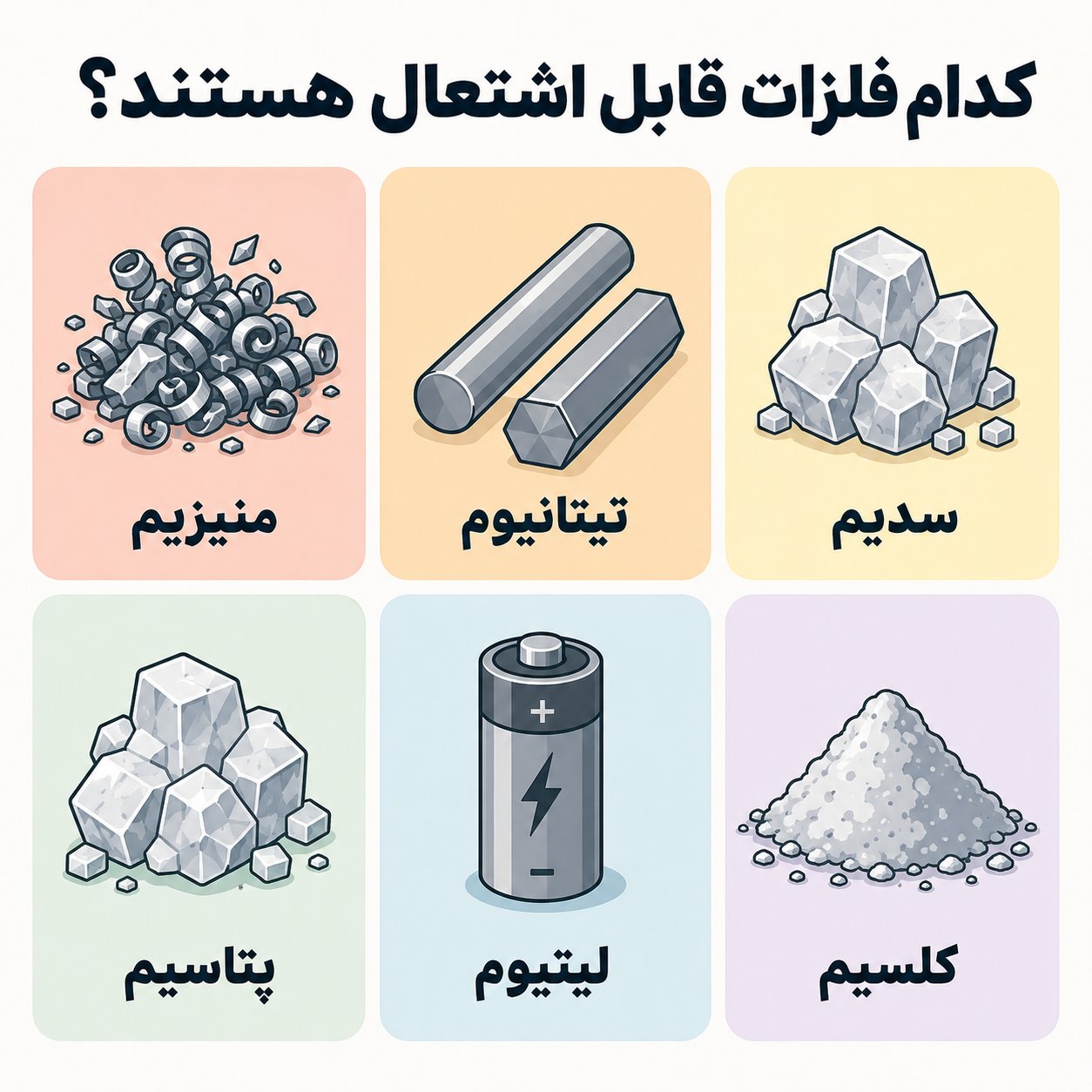 چه فلزاتی قابل اشتعال هستند ؟ - راهنمای تخصصی پودر آتش نشانی کلاس D